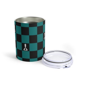 Stainless Steel Tumbler 10 oz Black and Green Checker Board  (Buenos New Chess)