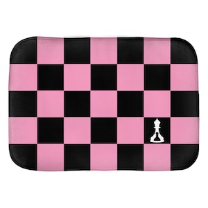 Bathroom Bath Mat 24 X 17 Checker Black And Pink (Buenos New Chess)