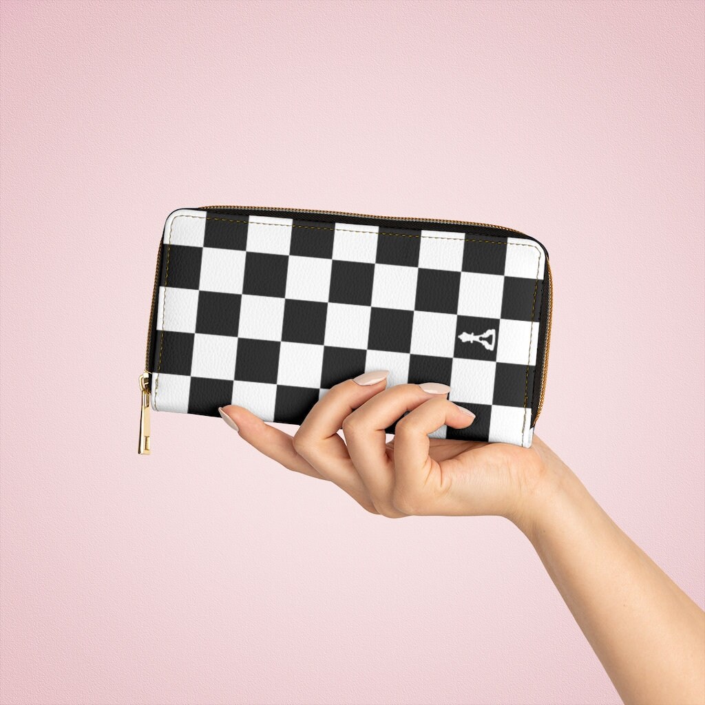 Black and White Checkered Phone Purse Wristlet, Zipper Pouch