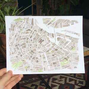 Aquarelprint plattegrond Amsterdam A4