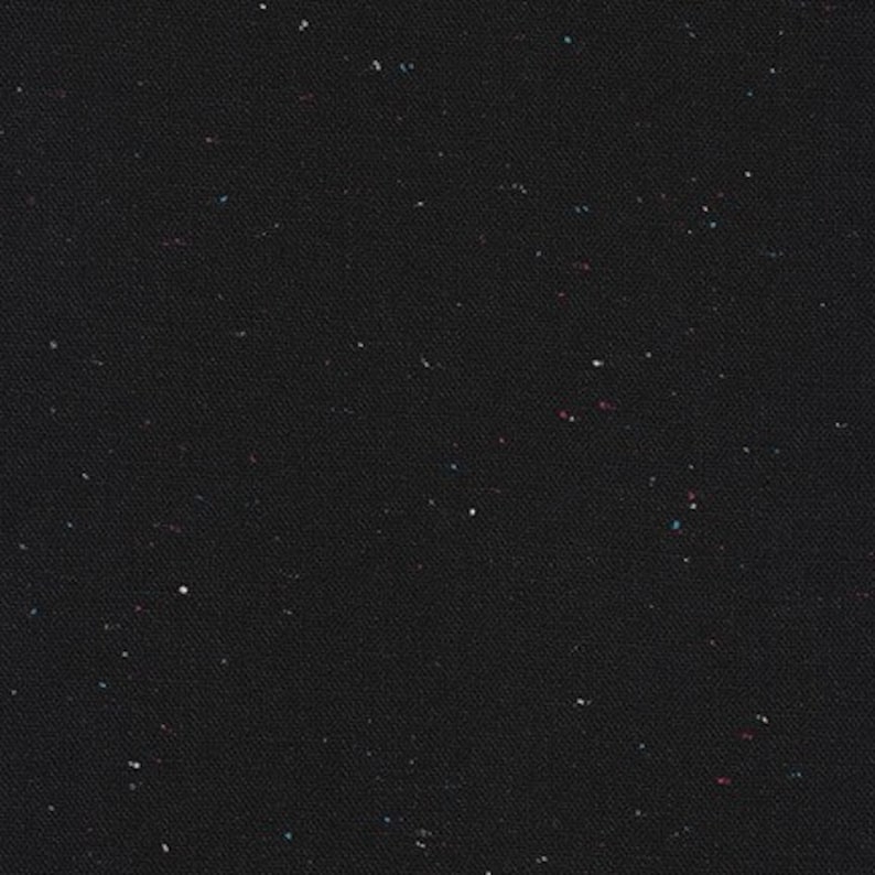 May include: Black fabric with a subtle speckled pattern of white, blue, and pink.
