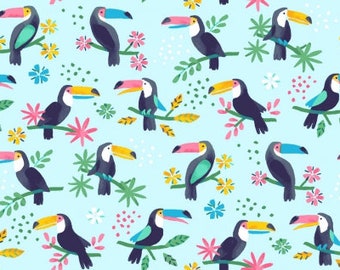 Dear Stella Toucan Do It Tropical Aqua Cotton Fabric by 1/2 Yard