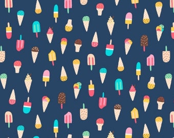 Dear Stella Summer Vibes Ice Cream (Regatta) on Navy Cotton Fabric by 1/2 Yard