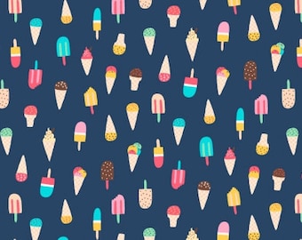 Dear Stella Summer Vibes Ice Cream (Regatta) on Navy Cotton Fabric by 1/2 Yard