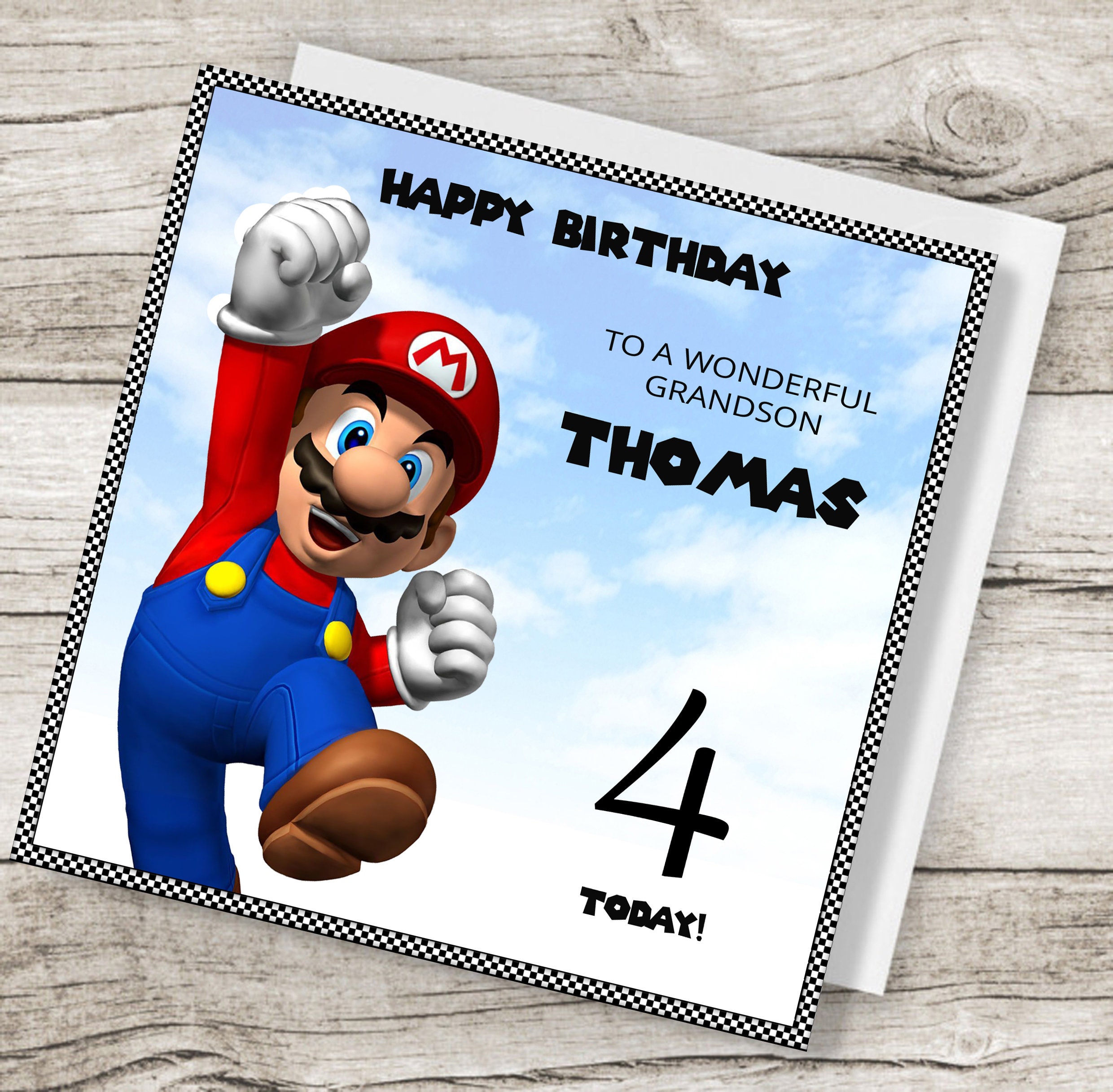Handmade Personalised Super Mario Birthday Card any age | Etsy