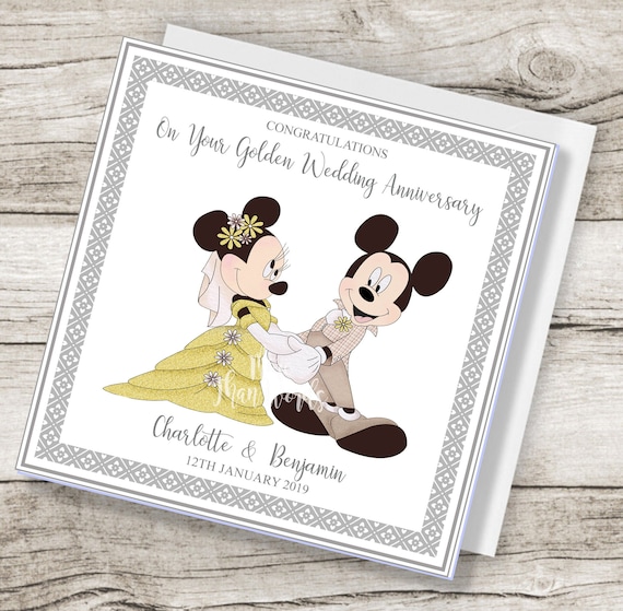 Handmade Personalised Classic Mickey /& Minnie Anniversary Card Husband Wife