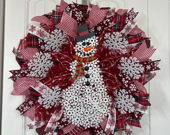 Snowman winter wreath for your front door, snowman Christmas door decor, snowflake holiday door hanger, snowflake wreath, snowman collector