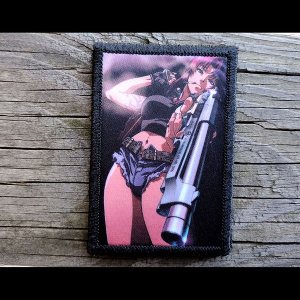 Anime Girl Smoking Holding Pistol Sexy Morale Patch - Hook and Loop Backing for Backpack, Rucksack, Operator Hat and Much More!
