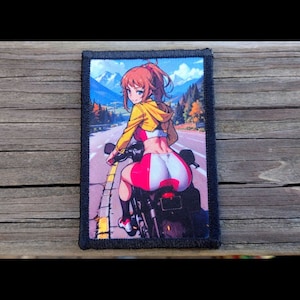 Motorcycle Girl Morale Patch - Hook and Loop Backing for Backpack, Rucksack, Operator Hat and Much More!