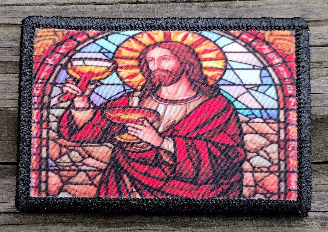 Jesus Stained Glass Christian Morale Patch Hook and Loop Backing for