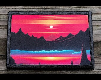 Mountain Lake Sunset Morale Patch - Hook and Loop Backing for Backpack, Rucksack, Operator Hat and Much More!