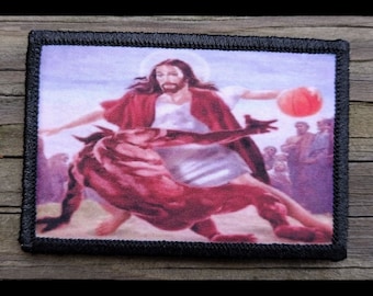 Jesus Crossing The Devil Meme Morale Patch - Hook and Loop Backing for Backpack, Rucksack, Operator Hat and Much More!