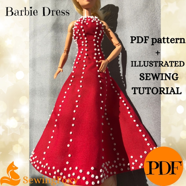 12'' Doll Evening Long Dress Outfit Sewing Pattern PDF