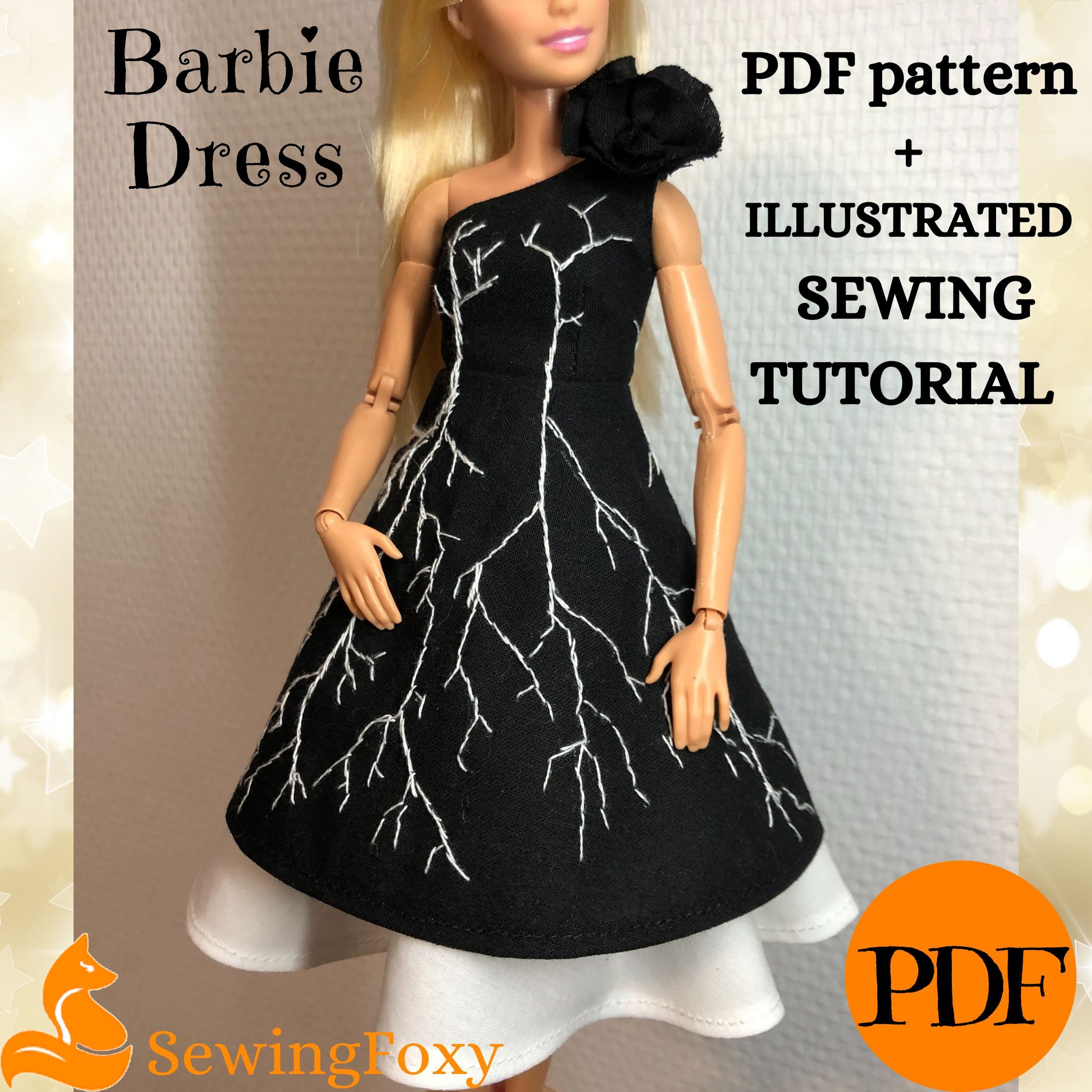 Barbie Doll Black and White Dress Sewing Pattern