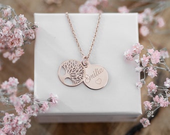 Necklace tree of life with engraving, gift for birth, gift for baptism, gift for communion, gift for confirmation