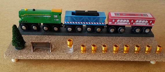 Toy Trains Menorah Hanukkah Present Chanukiah Kids Wooden Etsy