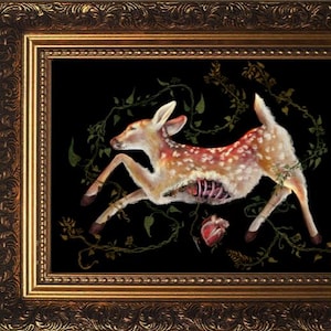 Gothic Fawn Giclée Poster Print, Macabre Nature Deer Art Botanical Flowers Hannibal Horror