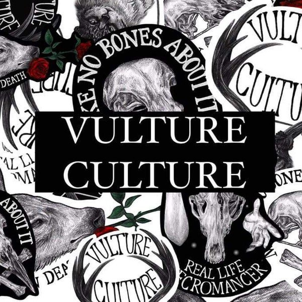 VULTURE CULTURE, Original large vinyl sticker set of 4 | Oddities & Curiosities | laptop planner | taxidermy stickers | Gothic horror art |