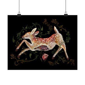 Impresión giclée de póster de cervatillo gótico, naturaleza macabra, ciervos, arte botánico, flores, horror de Aníbal imagen 3