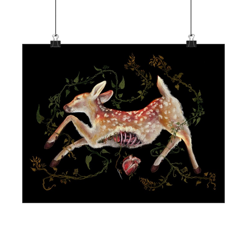 Impresión giclée de póster de cervatillo gótico, naturaleza macabra, ciervos, arte botánico, flores, horror de Aníbal imagen 3