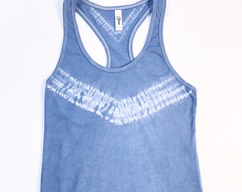Shibori Tank Top, regalo del día de la madre, tamaño pequeño, Tie Dye Heather Blue - Festival, Top de yoga suave y elástico para mujer, estilo boho