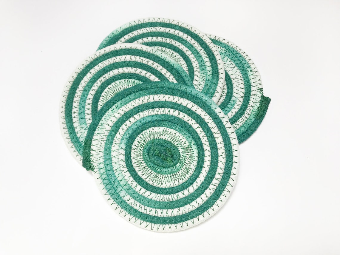 Coiled Cotton Rope Coasters Set of 4 Hand Dyed Blue Green Etsy