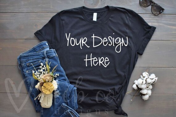 Bella  Canvas 3001 Mockup Black T-Shirt Mockup