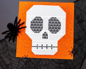Skully Skull Halloween Quilt Block PDF Pattern Download