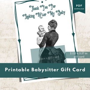Cadeau imprimable victorien pour baby-sitter, cadeau de remerciement pour nounou, support de la carte-cadeau café, téléchargement immédiat, Victoriana imprimable vintage, A4