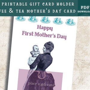 Tarjeta del Día de la Madre / Tarjetero imprimible con diseño de café vintage para mamá primeriza / Regalo para mamá embarazada primeriza / Regalo para baby shower de mayo