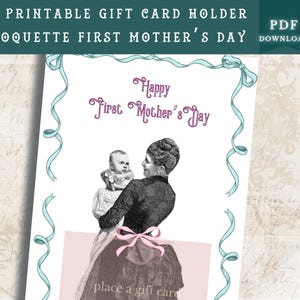 Happy First Time Moederdagkaart | Minimalistische vintage coquette afdrukbare cadeaukaarthouder | Nieuwe moeder| Zwangere moeder | Cadeau kraamcadeau mei