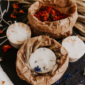 Set de 3 Velas de Cera Natural Diferentes / Velas Perfumadas con Aceites Esenciales / Velas de Aromaterapia Artesanales / Decoradas con plantas secas