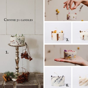 Set of 50 Natural wax Candles | Eco Rapeseed and Essential Oil Candles | Dried Flower Candles | Wholesale candles