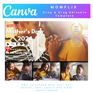 MOMFLIX Photo Collage, MOMFLIX Canva Frame Template, Mother&#39;s Day Gift, Drag and Drop, Edit In Canva
