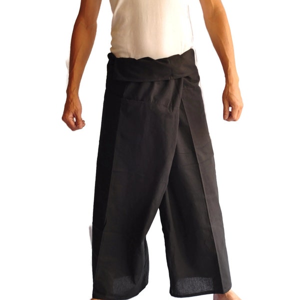 Pantalones de pescador tailandeses lisos de algodón - Pantalones sueltos Hombres y mujeres - Pantalón Khadi - Boho Hecho a mano en Tailandia Pantalones de pescador de calidad superior