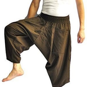 AHP Men's Japanese Style Pants One Size Brown Japanese Design Samurai pants harem pants hakama thai fisherman pants aladdin pants