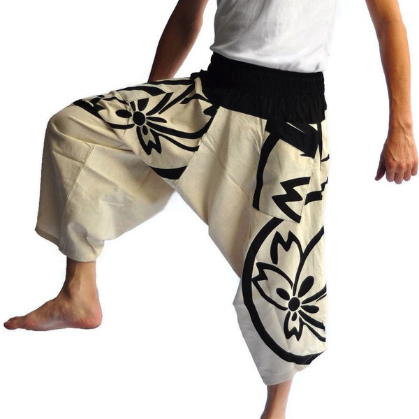 Pantalon de style japonais AHP pour hommes, logo floral blanc, taille unique