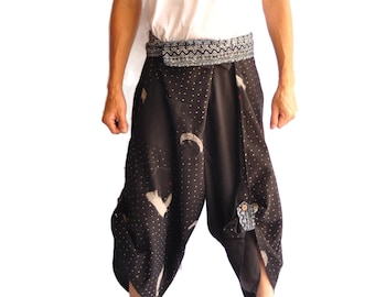 Haremshose Samurai Hose Herrenmode Haremshose Yogahose Lässige Baumwolle Hose Japanisches Design schwarz japanisches Cartoon-Design