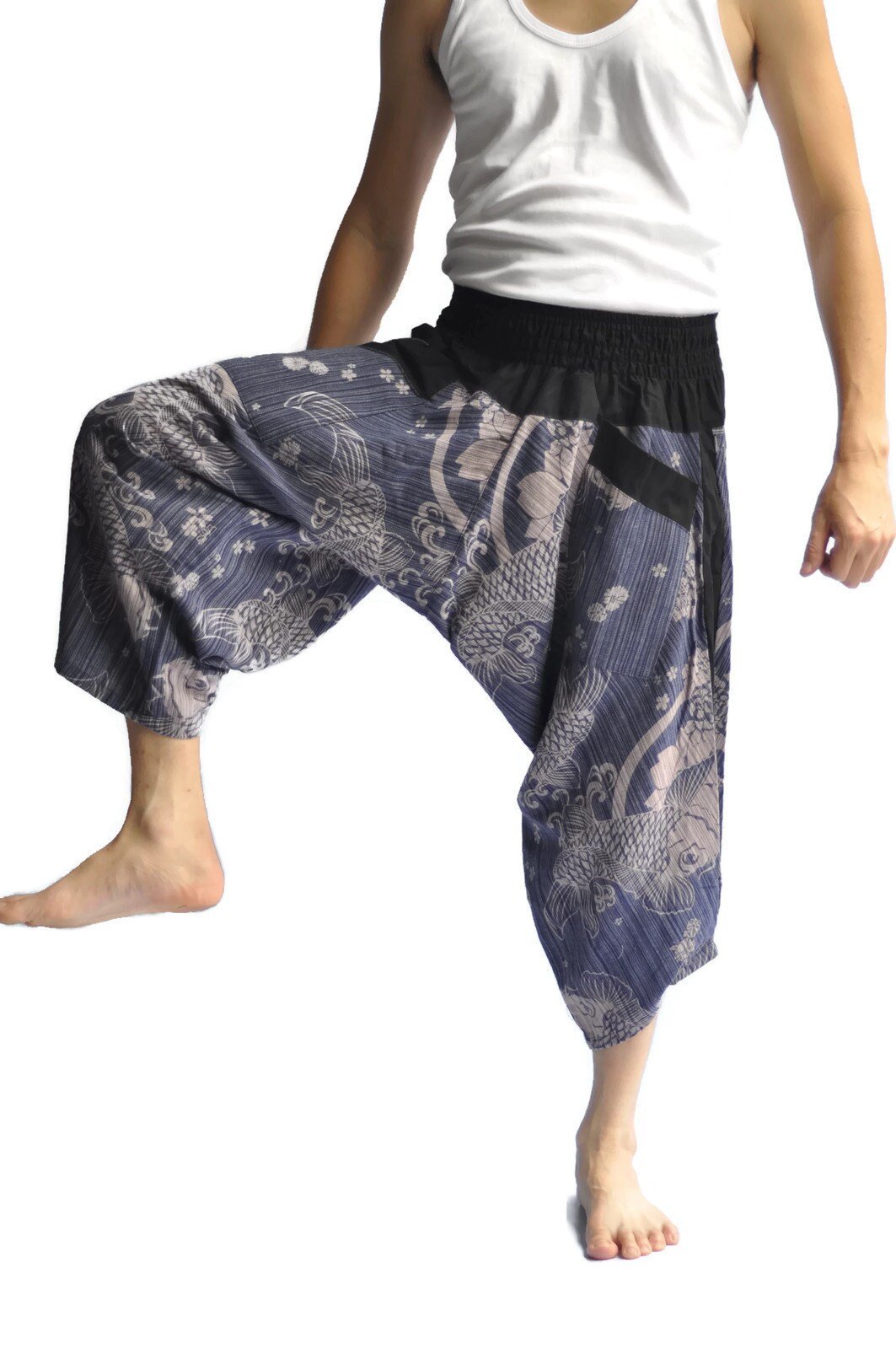 Harem Pants Men AHP Men's Japanese Style Pants One Size Black Blue