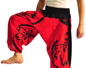 Harem pants, Yoga pants AHP Men's Japanese Style Pants One Size Red Japanese Design