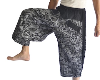 Japanese Pants and Hakama Pants Men, Pantalon Japonais, Black tradition stone, elastic waist