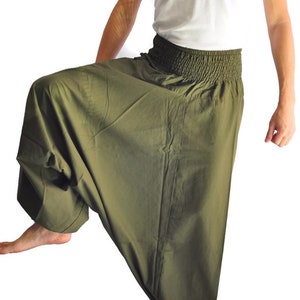 Harem Pants Samurai Pants Men&#39;s Fashion Harem Pants Yoga Pants Casual Cotton Bottoms Hakama, harem , All Green baggy
