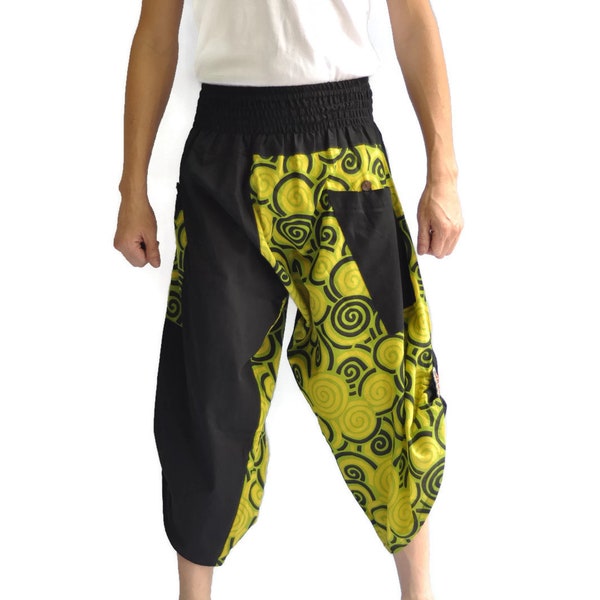 Pantalon thaïlandais, pantalon hakama, vêtements japonais pour hommes, sarouel hommes, sarouel pour hommes, vêtements japonais, conception de cercle vert, meilleur pantalon