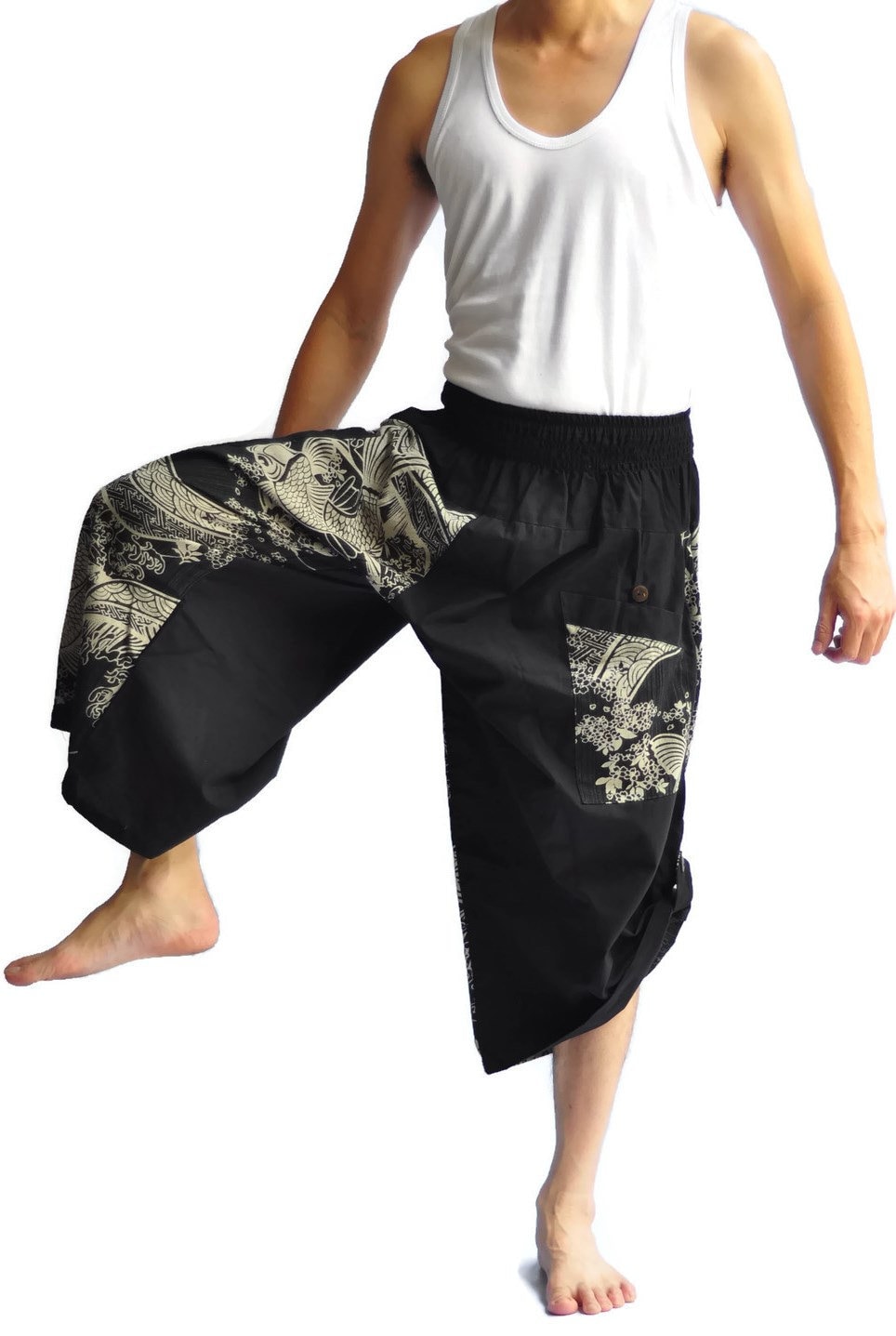 Fuumiol Men’s Patchwork Shorts Casual Drawstring Linen Short Summer Loose Harem Capri Yoga Pants Beach Long Shorts 