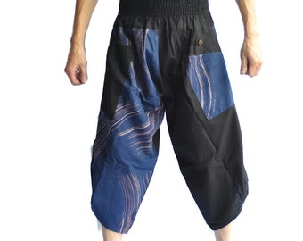 Sarouel Pantalon de pêcheur thaïlandais Pantalon de style japonais pour homme Taille unique Conception de peinture noire et bleue