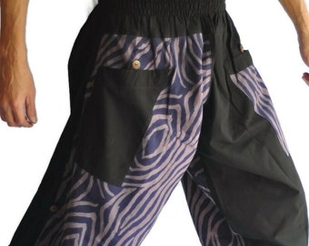Hakama, sarouel bouffant, pantalon Harlem, pantalon short, Pantalon de style japonais pour homme Taille unique Black Tradition Stone blue zebra safari pants