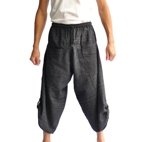 AHP Men's Japanese Style Pants One Size Black Japanese Design samurai pants japanese pants men japanese pants yoga pants thai fisherman pant
