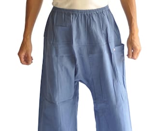 Men's Cotton Harem Pants: Japanese Samurai Style, Elastic Waist