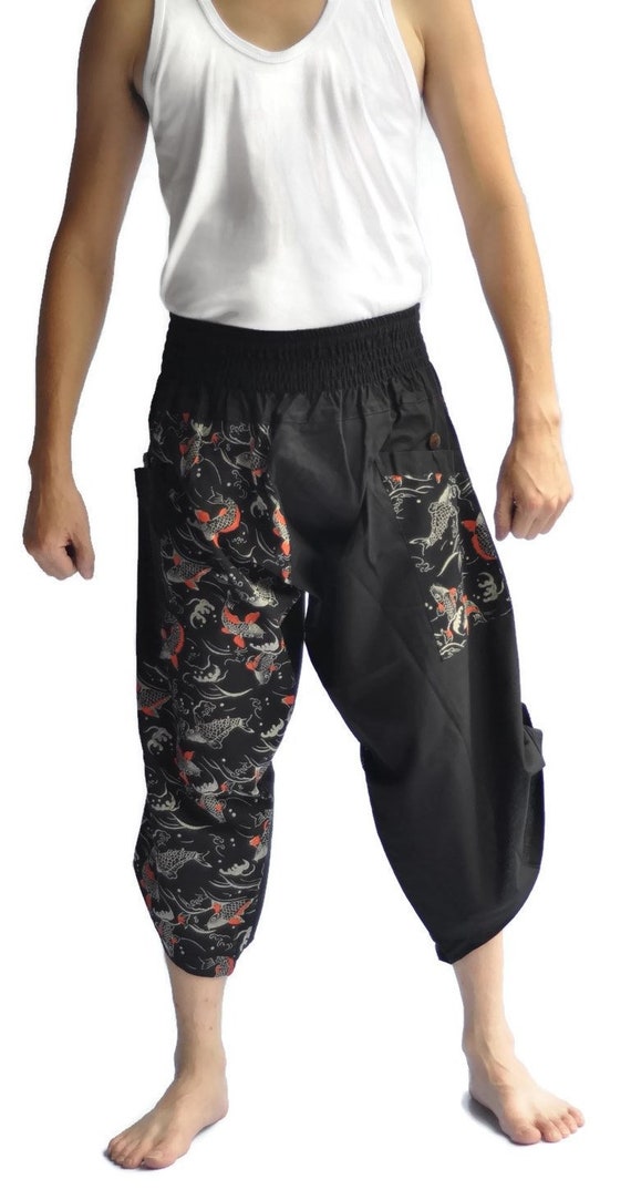 Harem Pants Men AHP Thai Fisherman Pants Men's Japanese Style Pants One  Size Black and Red Fish Craft Japanese Design -  Canada
