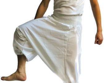 Men's Japanese Style Cotton Pants - One Size Fits All, Drawstring Waist